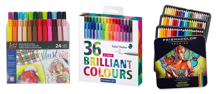 Sakura Koi, Staedtler Triplus Fineliner, Prismacolor Premier pencils