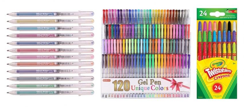 Sakura Stardust gel pens, Shuttle Art gel pens, Crayola Twistables
