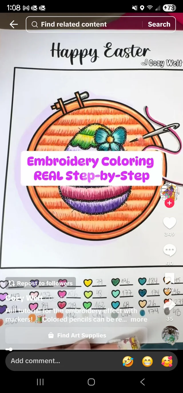 Embroidery coloring technique — needle and thread style adult coloring