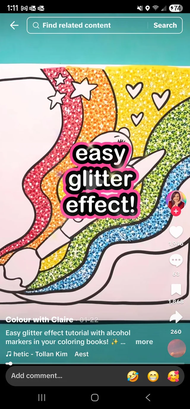 Glitter effect tutorial with alcohol markers — adult coloring