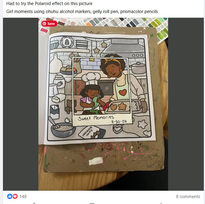 Polaroid effect coloring challenge — adult coloring creative technique