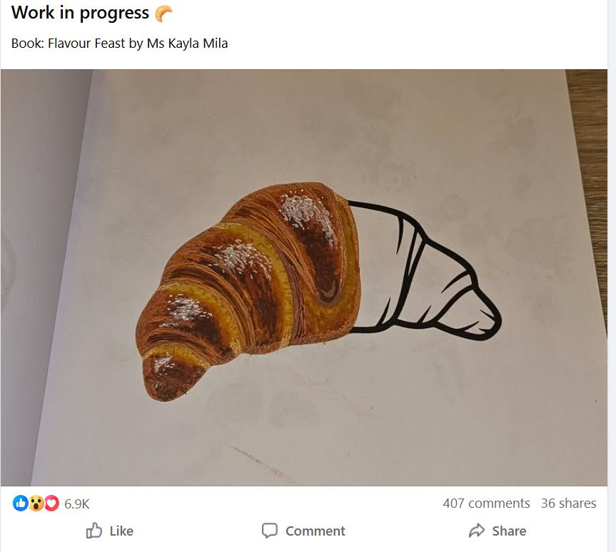 Realistic food texture colored with pencils — Flavour Feast coloring book