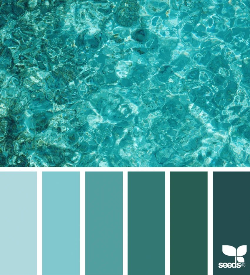Teal Waters palette — ocean tones from light blue-green to deep turquoise