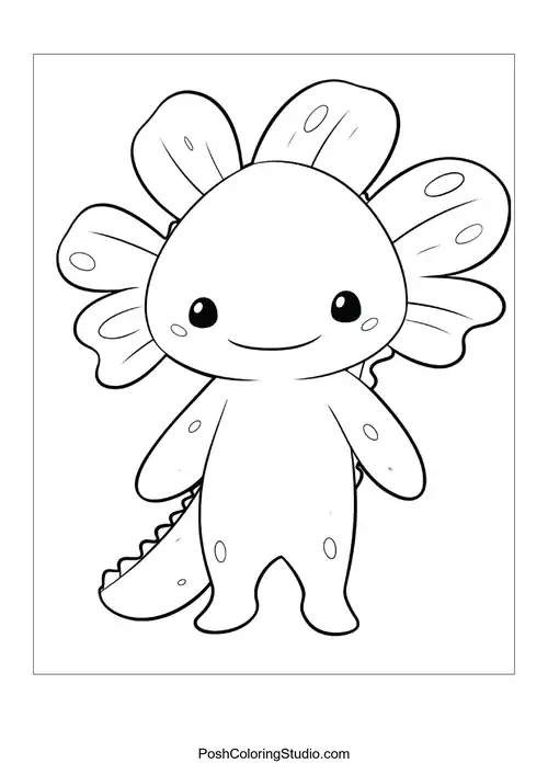 A cute axolotl with a rounded body and fins.