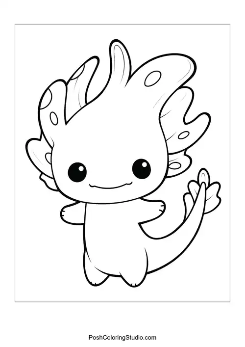 A cute axolotl with a rounded body and fins.