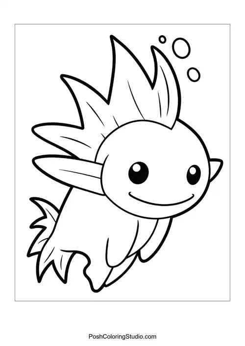 An axolotl swimming with a joyful expression.
