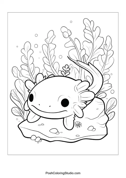 A cute axolotl with a rounded body and fins.