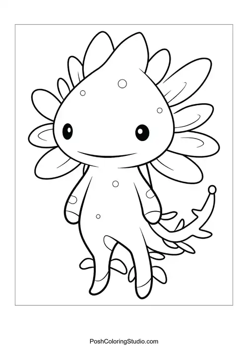 A cute axolotl with a rounded body and fins.
