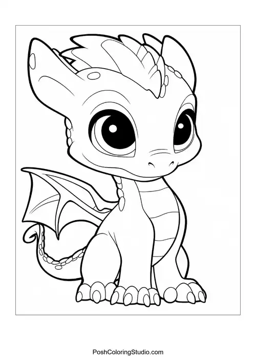 A baby dragon with a cheeky smile and small horns.