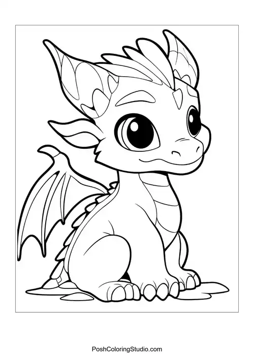 A baby dragon with spiky head and large eyes.