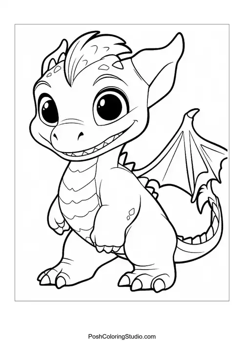 A baby dragon with a curious look and small wings.