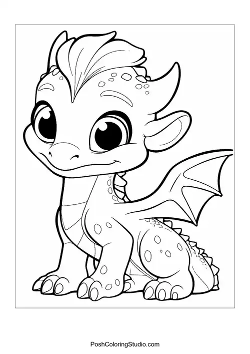 A baby dragon with a charming smile and pointed tail.