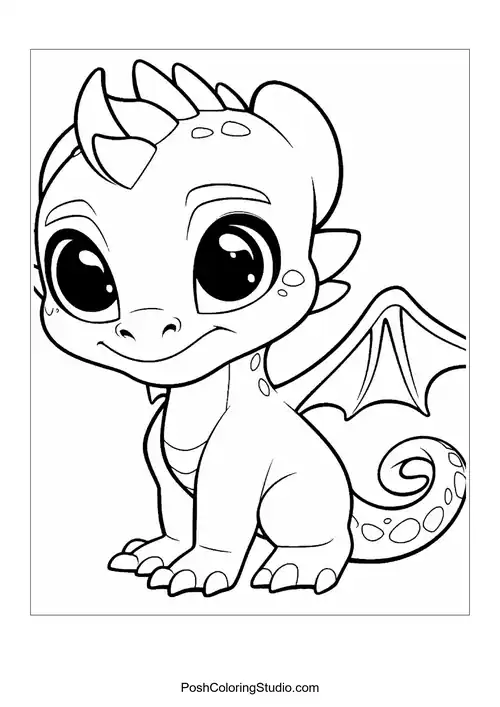 A baby dragon with a charming smile and pointed tail.