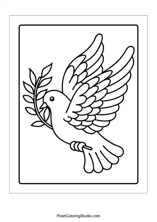 A dove carrying an olive branch in its beak.