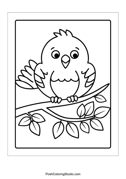 A small bird sitting on a branch with leaves.