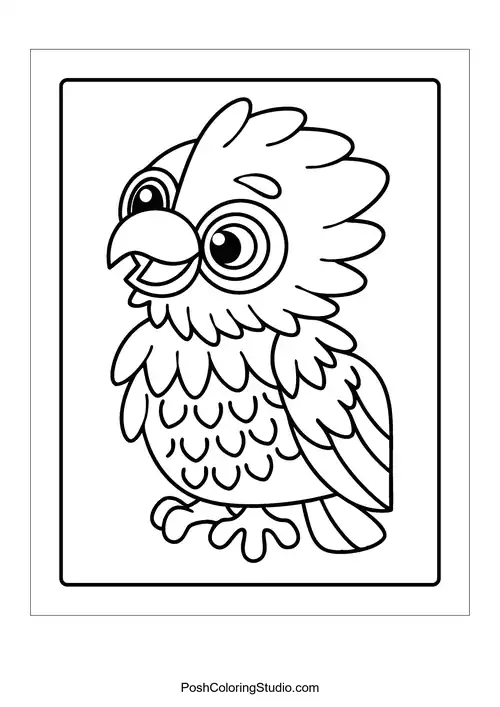 A cartoon owl with a friendly expression.