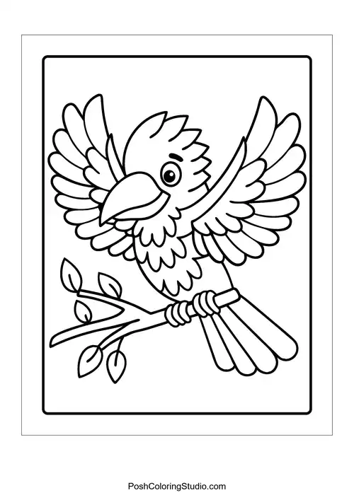 A bird flying with a leaf in its beak.