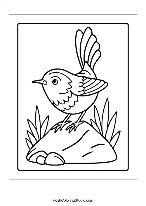 A bird with a curly tail perched on a branch.