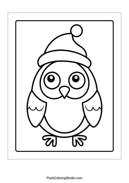 A bird wearing a hat with a cheerful expression.