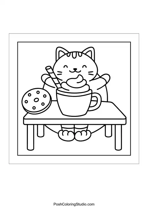 A cat enjoying a dessert at a table.