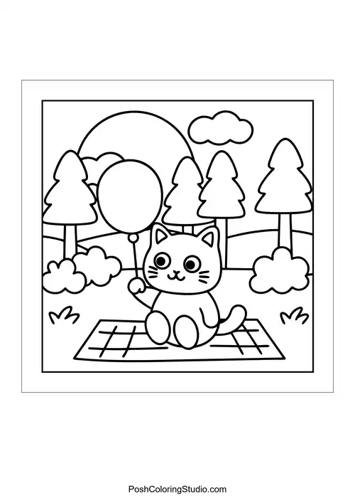 A cat sitting on a bench in a park.