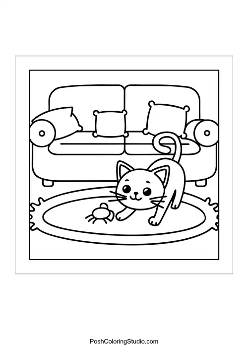 A cat holding a bell ornament in a winter scene.