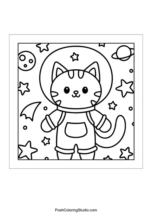 An astronaut cat floating in space with stars.