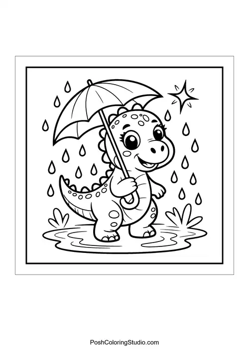 A dinosaur sitting on a lily pad with a dragonfly above.
