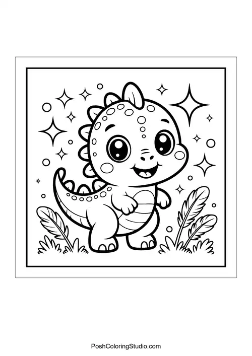 A dinosaur standing on a rock with grass around.