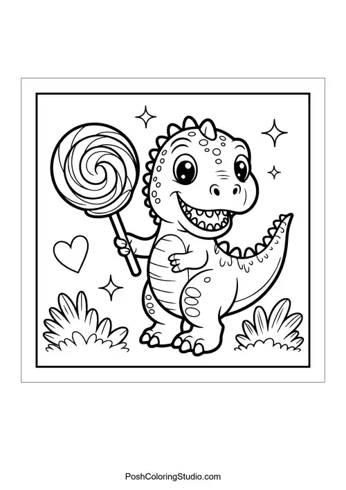 A dinosaur peeking out of a teacup with leaves.