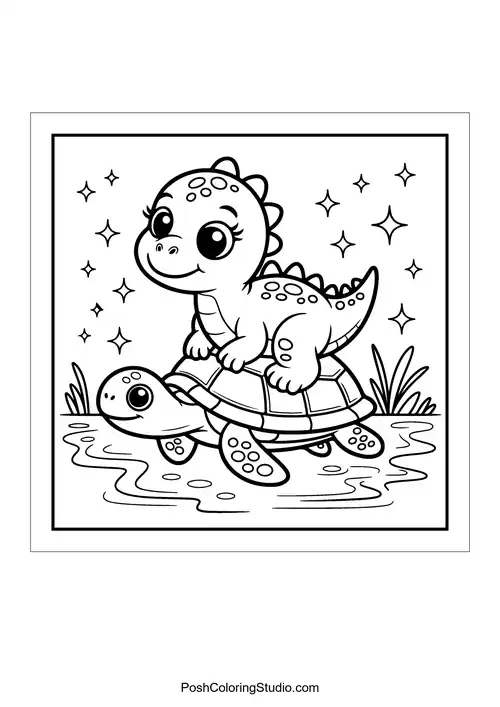 A dinosaur stacking colorful blocks in a playful scene.