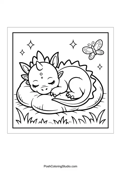 A dinosaur playing with a butterfly in a garden.