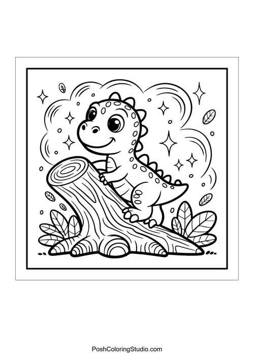 A dinosaur with a big smile and a star above.