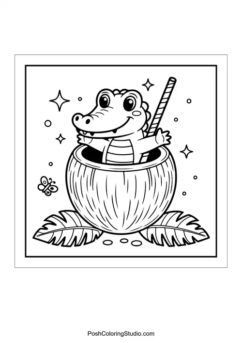 A dinosaur surrounded by flowers and stars in a garden.