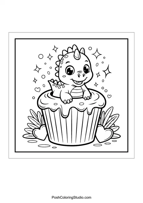 A dinosaur with a big smile and a star above.