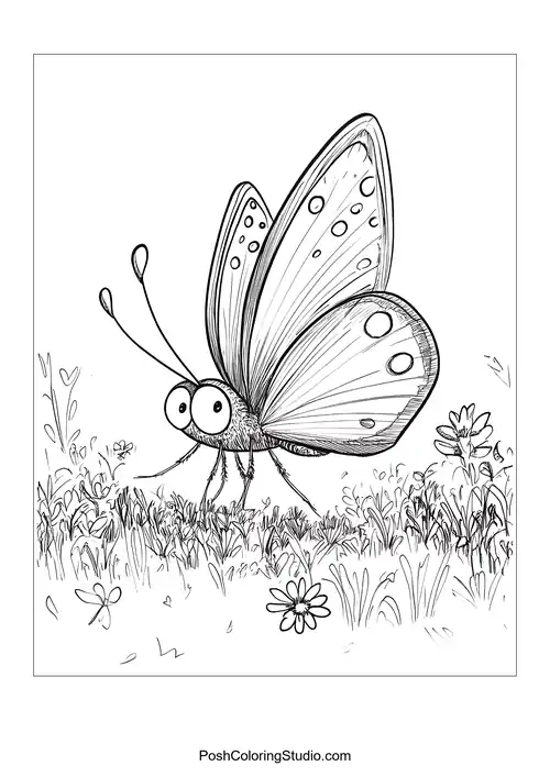A butterfly with detailed wings rests on a flower.