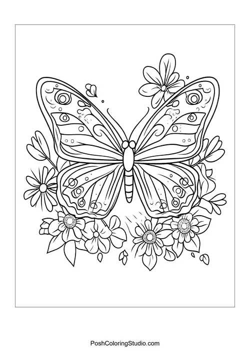 A butterfly with intricate designs rests on a flower.