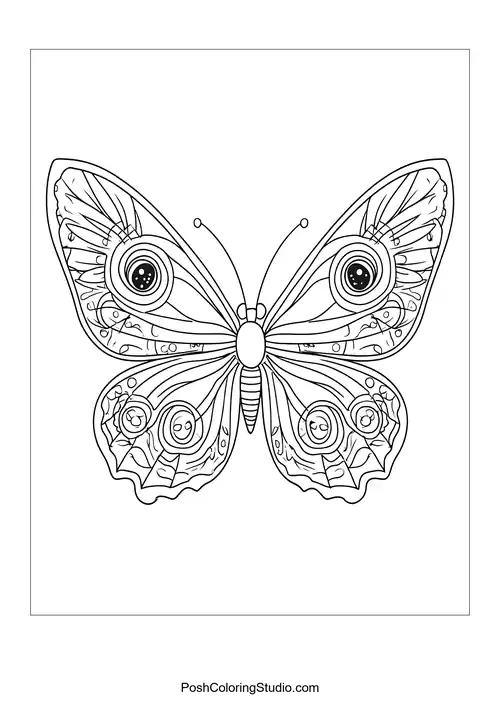 A butterfly with decorative wings and flowers nearby.