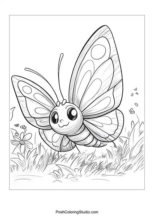 A butterfly with intricate patterns rests on a flower.