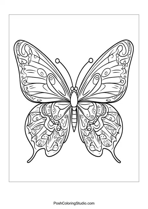 A butterfly with large wings and flowers nearby.