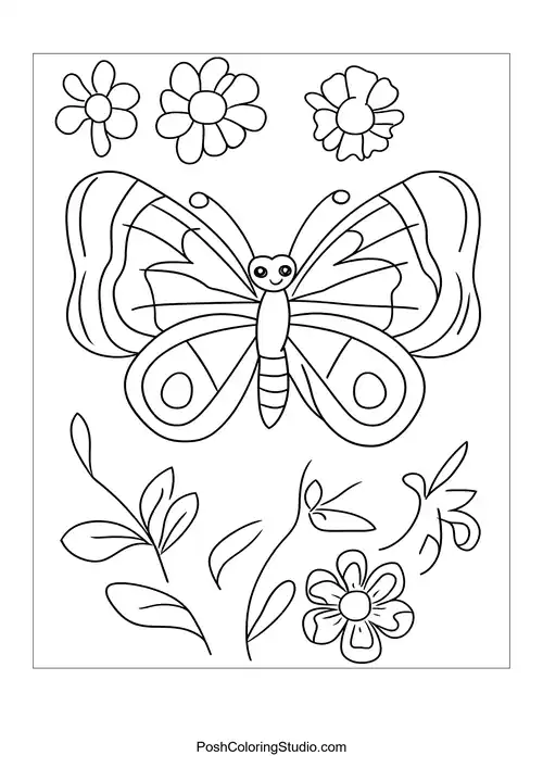 A butterfly with intricate patterns rests on a flower.