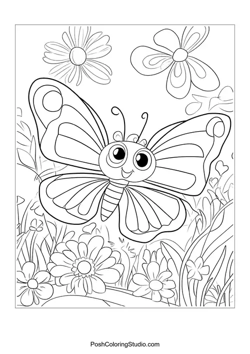 A butterfly with large wings and flowers in the background.