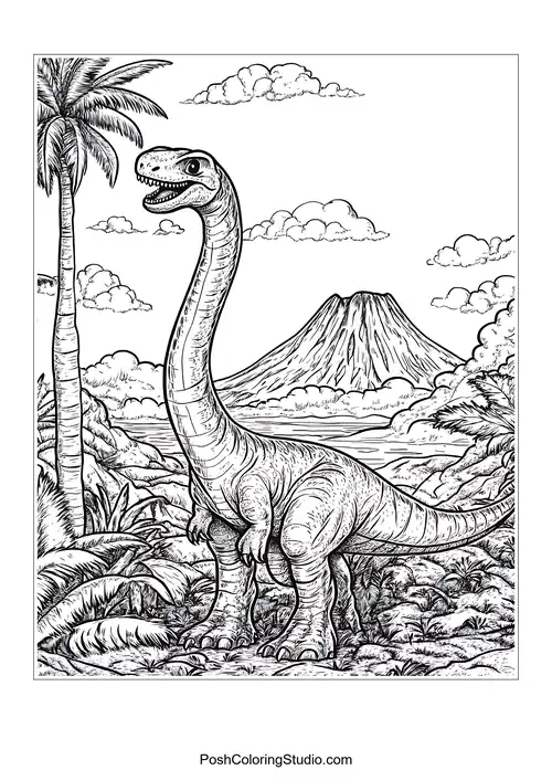 A dinosaur with a long neck and a playful stance.