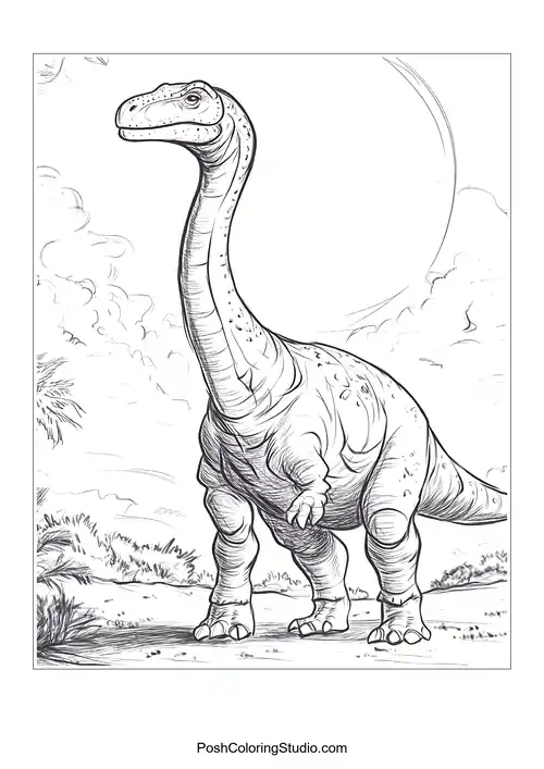 A dinosaur with a long neck in a serene setting.