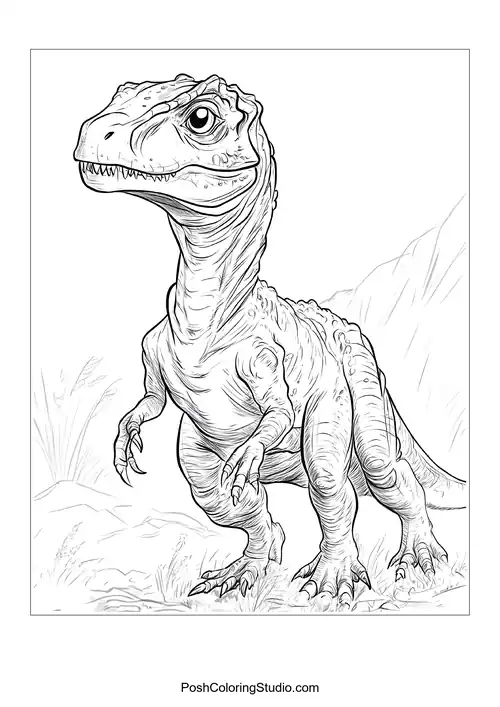 A dinosaur with a long neck in a vibrant setting.