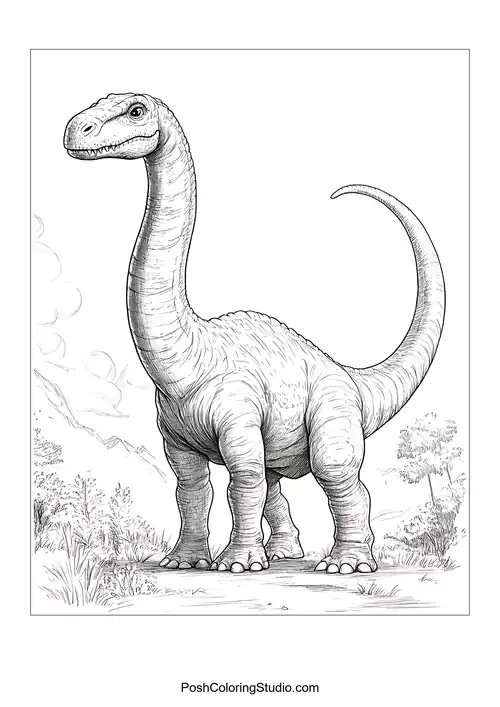 A dinosaur with a long neck and a confident stance.