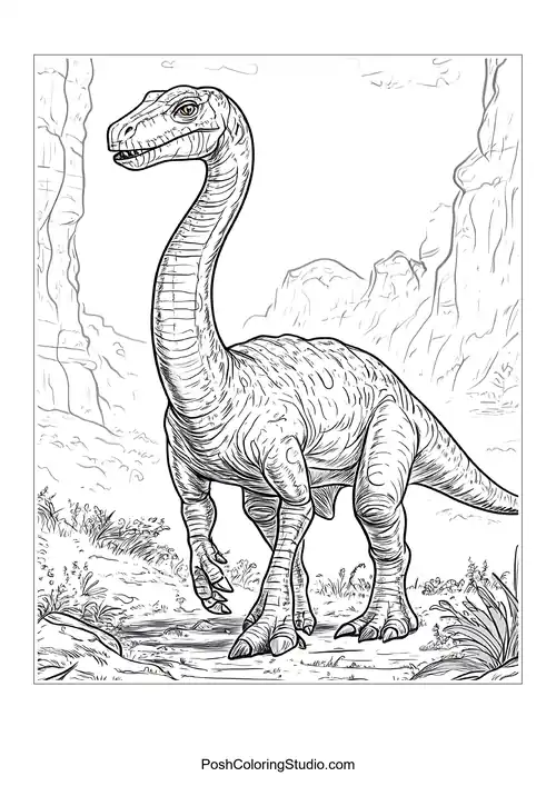A dinosaur with a long neck and a friendly smile.