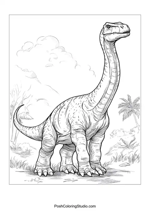 A dinosaur with a long neck and a cheerful demeanor.