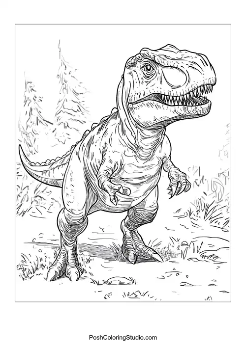 A dinosaur with a long neck in a vibrant environment.
