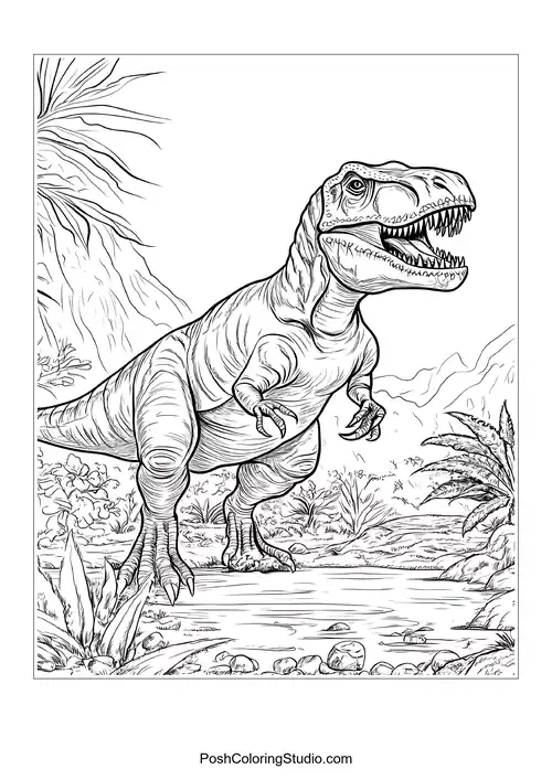 A dinosaur with a long neck in a serene setting.